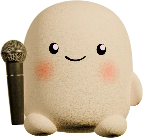 A Voicebooks mascot holding a microphone