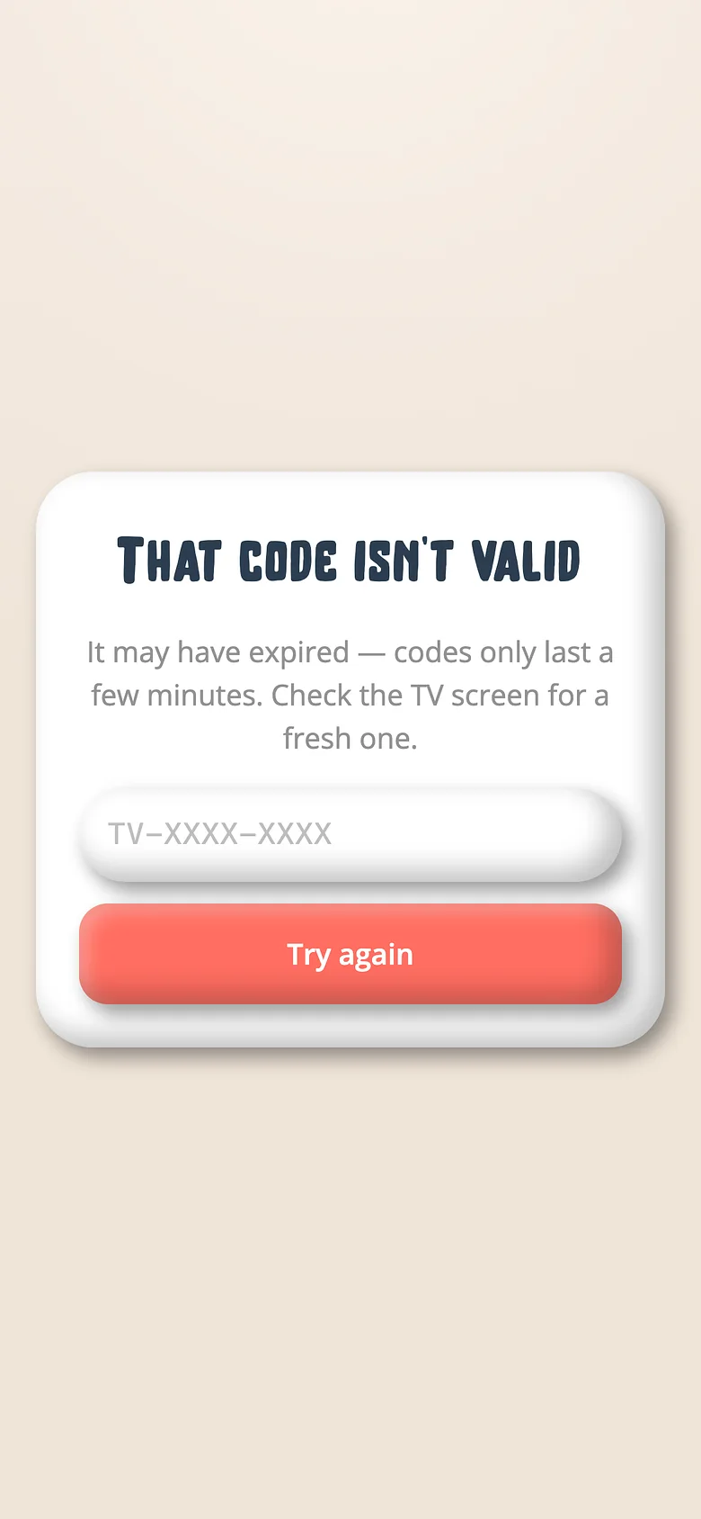 The Voicebooks screen for approving a smart TV's pairing code